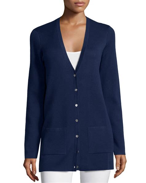 michael kors blue cardigan metal studs|Michael Kors crinkle tops.